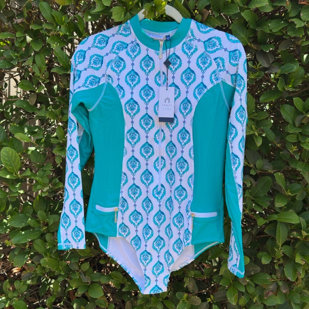 Cabana Life Teal White Long Sleeve Santorini Unisuit size L New - Picture 3 of 16